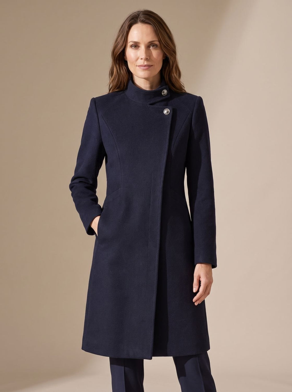 Hannah | Manteau en Laine Femme Cintré Col Montant Fermeture Bouton Asymétrique