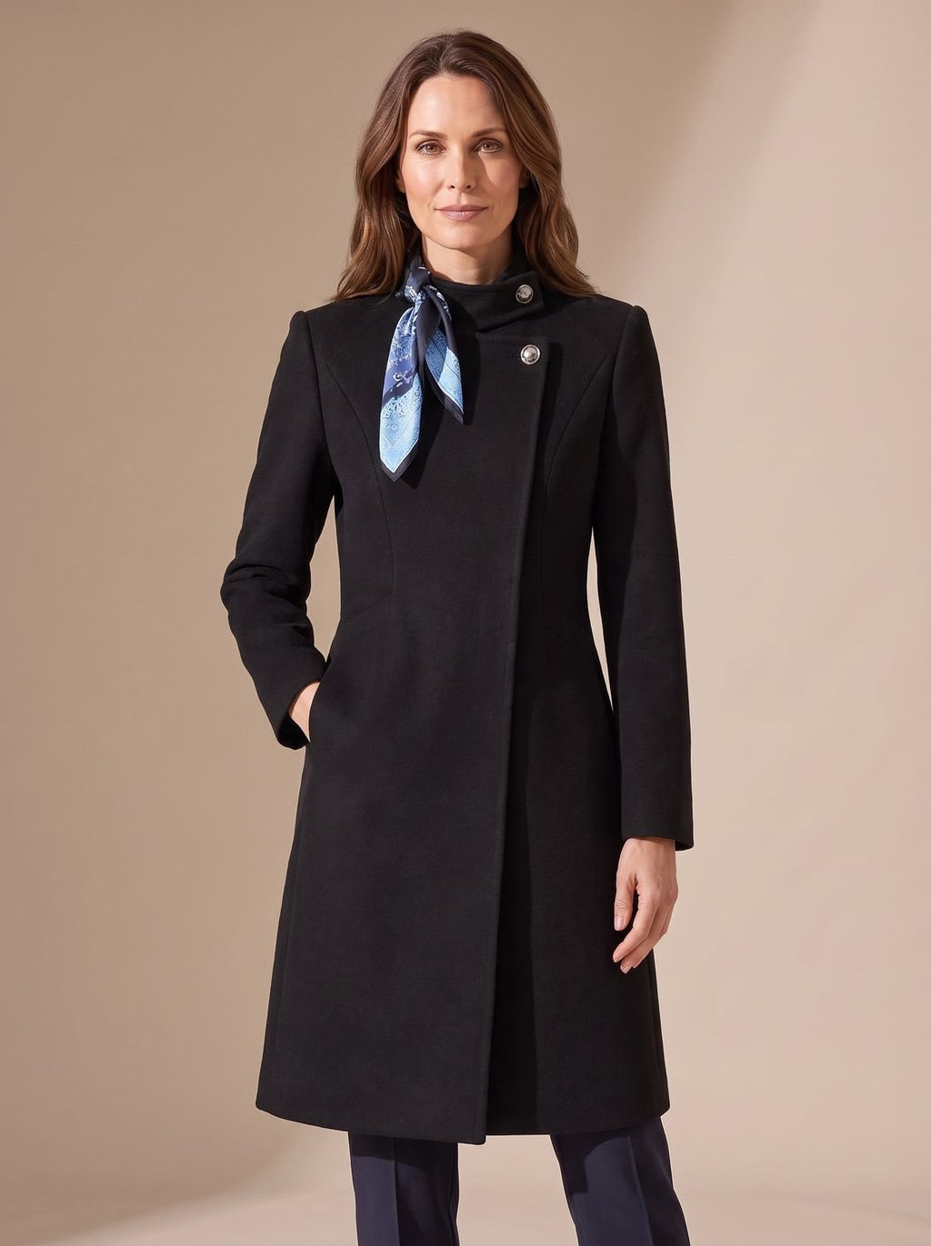 Hannah | Manteau en Laine Femme Cintré Col Montant Fermeture Bouton Asymétrique