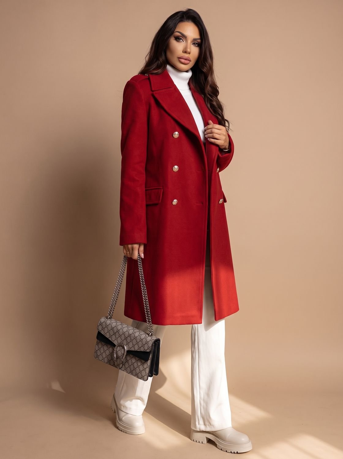Leonie | Manteau en Laine pour Femmes Cintré à Double Boutonnage Manteau d'Hiver Long