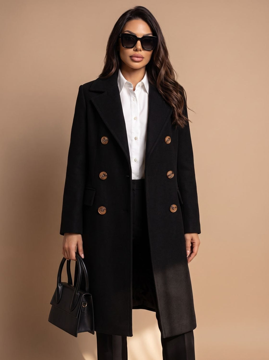 Leonie | Manteau en Laine pour Femmes Cintré à Double Boutonnage Manteau d'Hiver Long
