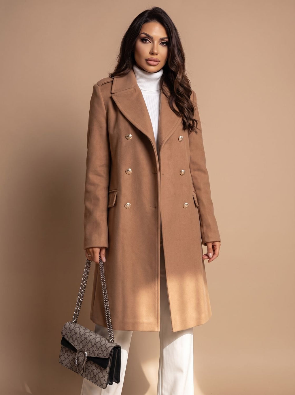 Leonie | Manteau en Laine pour Femmes Cintré à Double Boutonnage Manteau d'Hiver Long