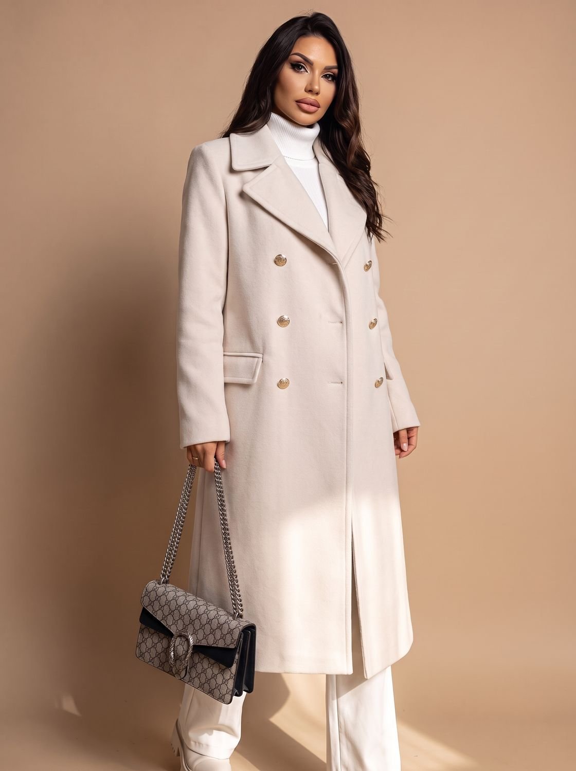 Leonie | Manteau en Laine pour Femmes Cintré à Double Boutonnage Manteau d'Hiver Long