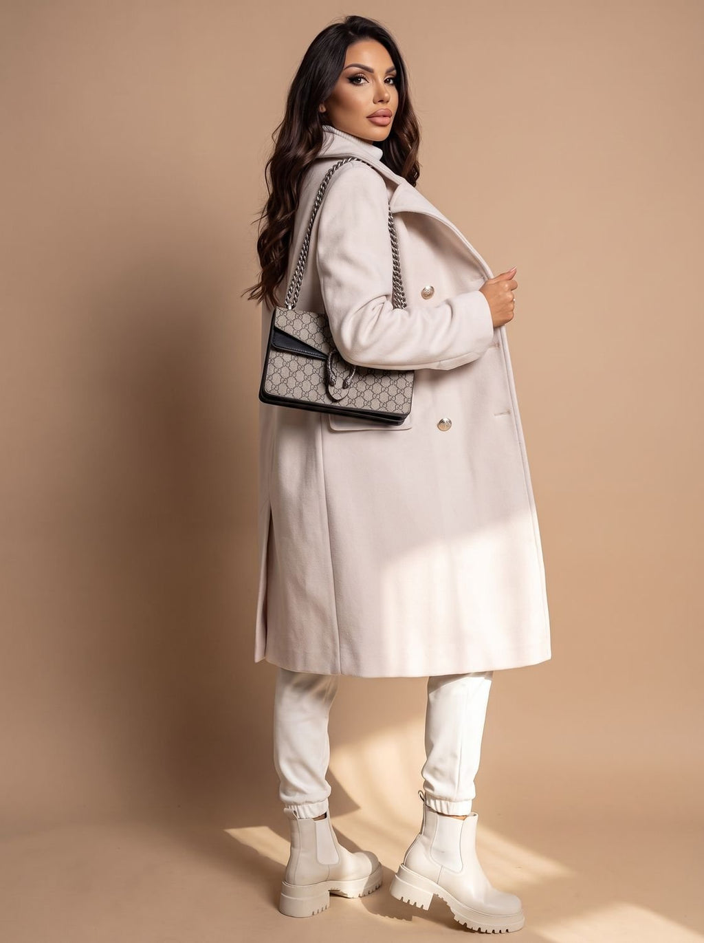 Leonie | Manteau en Laine pour Femmes Cintré à Double Boutonnage Manteau d'Hiver Long