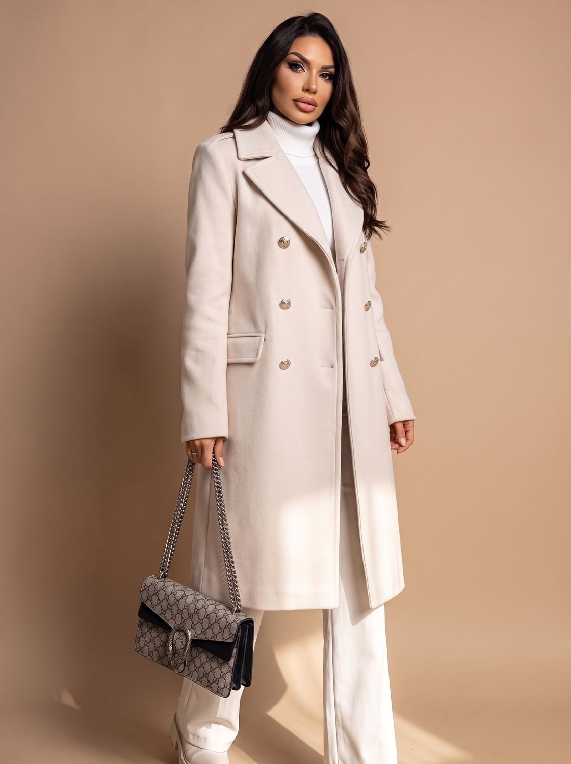 Leonie | Manteau en Laine pour Femmes Cintré à Double Boutonnage Manteau d'Hiver Long