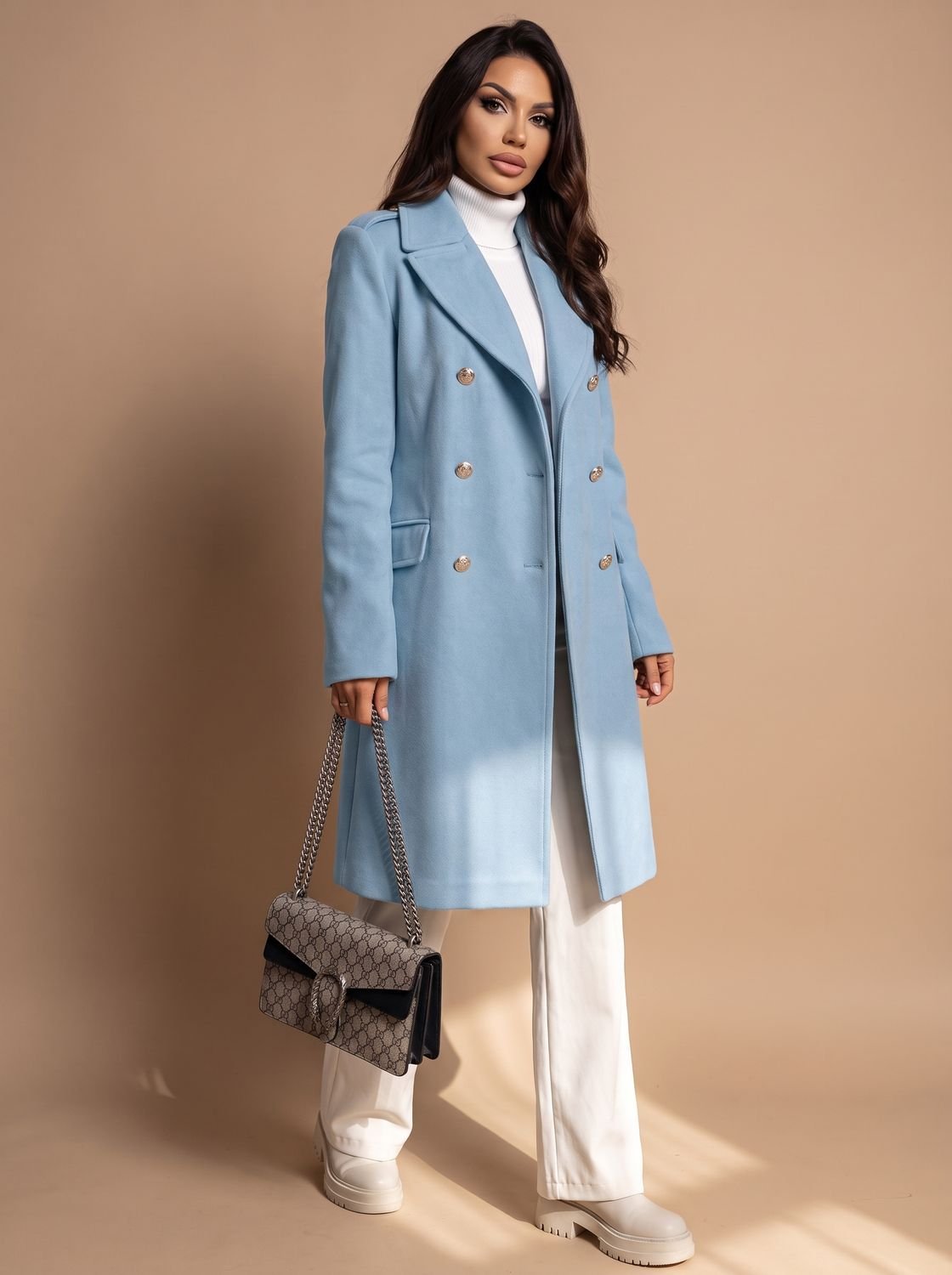 Leonie | Manteau en Laine pour Femmes Cintré à Double Boutonnage Manteau d'Hiver Long