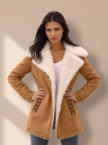Luisa | Manteau en laine pour femmes, veste d'hiver avec col en fausse fourrure, longueur hanches