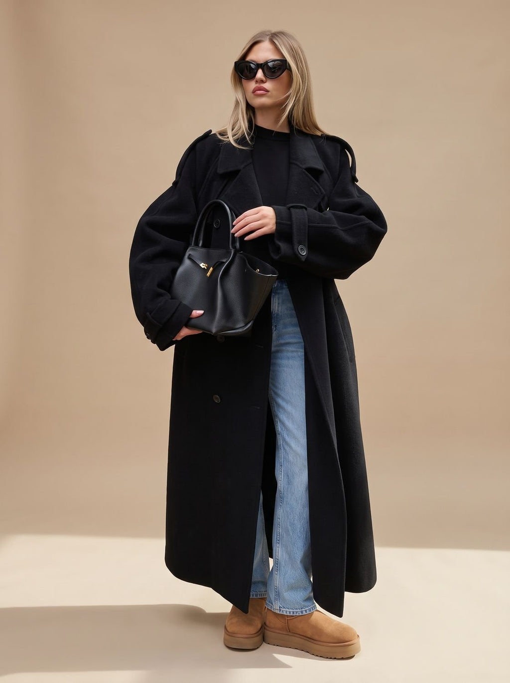 Marie | Manteau en laine pour femmes Trench Coat à double boutonnage avec ceinture et silhouette longue
