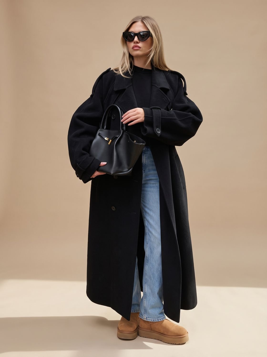 Marie | Manteau en laine pour femmes Trench Coat à double boutonnage avec ceinture et silhouette longue