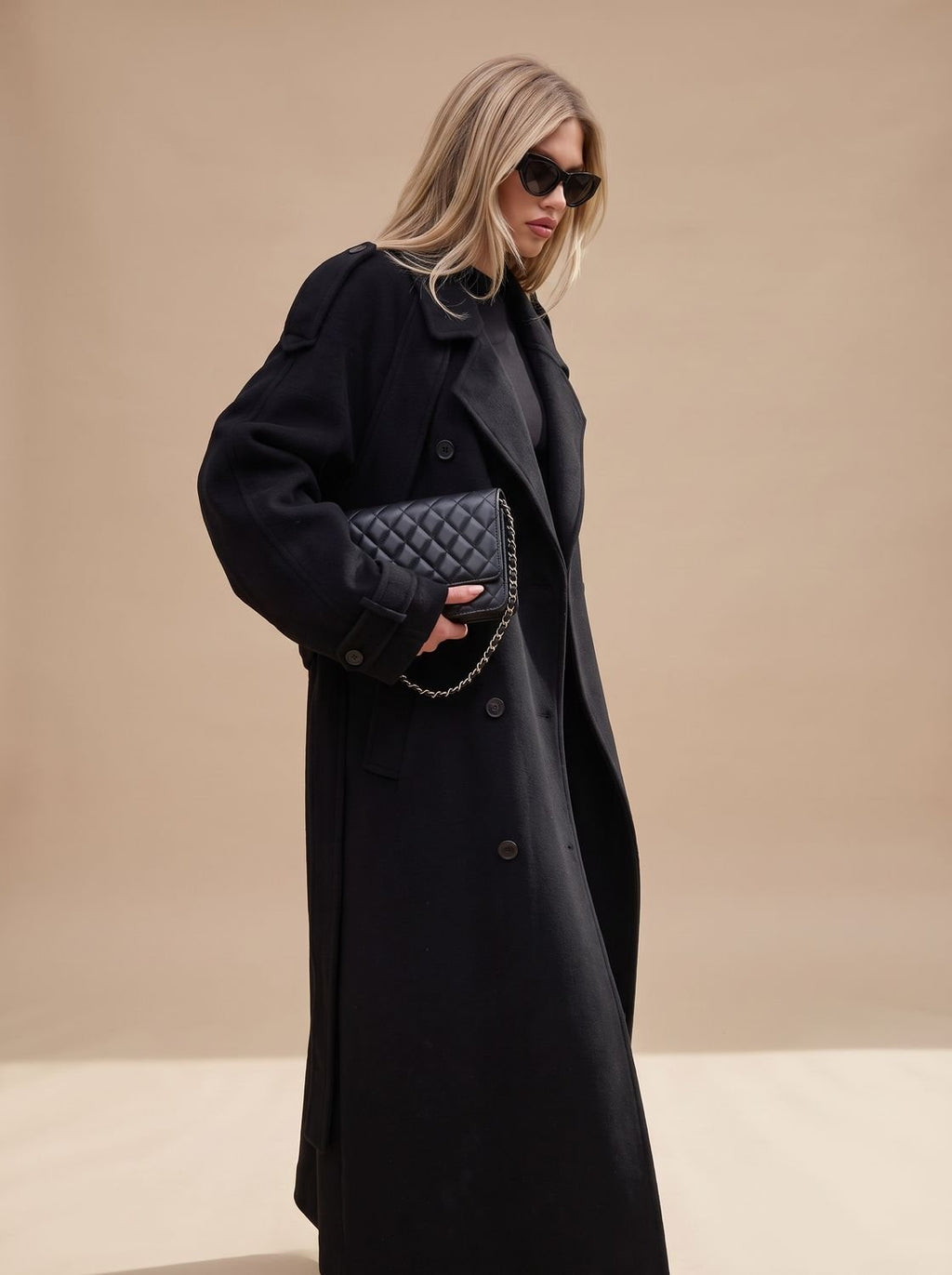 Marie | Manteau en laine pour femmes Trench Coat à double boutonnage avec ceinture et silhouette longue