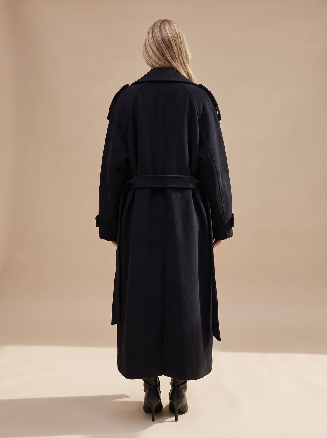 Marie | Manteau en laine pour femmes Trench Coat à double boutonnage avec ceinture et silhouette longue