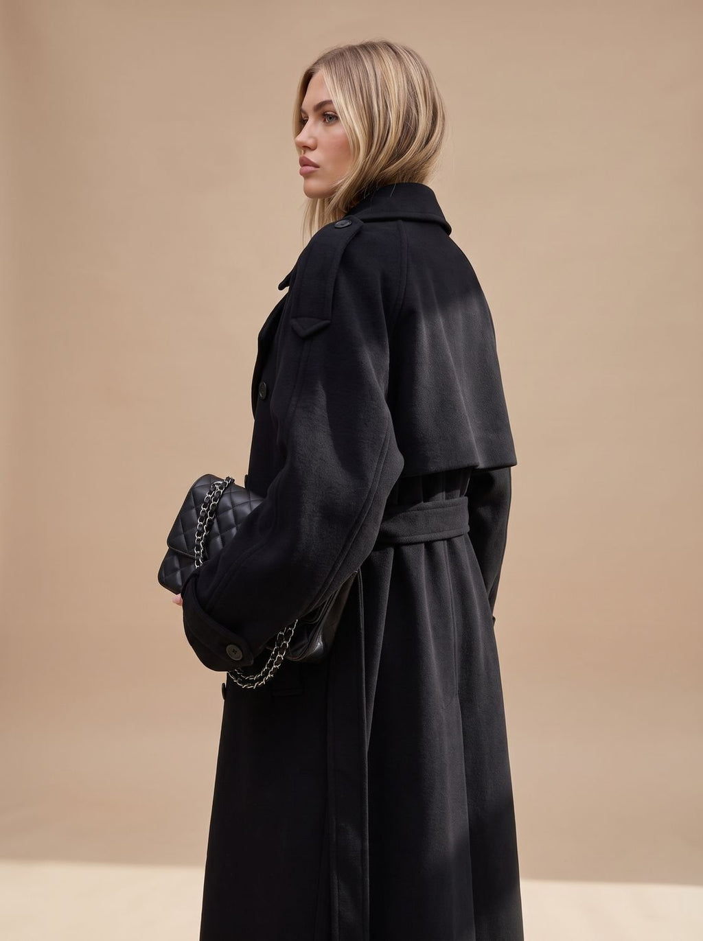 Marie | Manteau en laine pour femmes Trench Coat à double boutonnage avec ceinture et silhouette longue