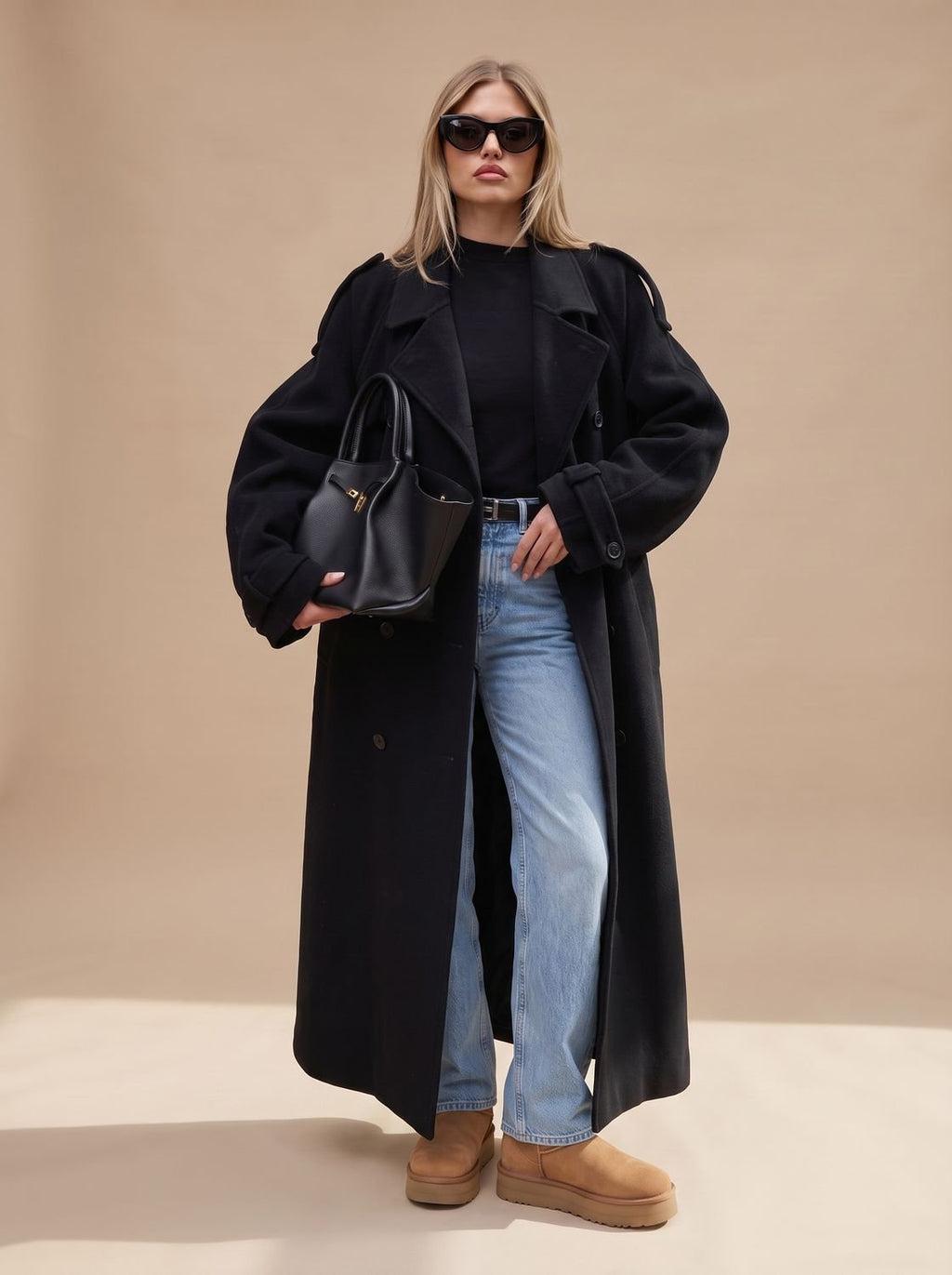 Marie | Manteau en laine pour femmes Trench Coat à double boutonnage avec ceinture et silhouette longue