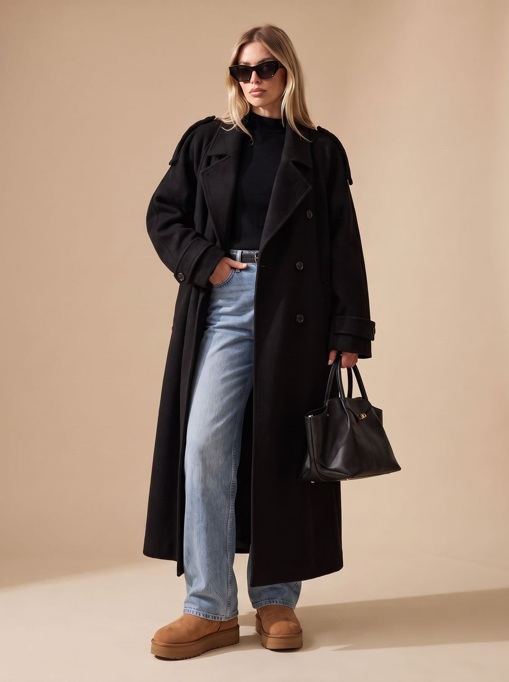 Elfriede | Manteau en laine pour femmes Trench-coat à double boutonnage avec col revers