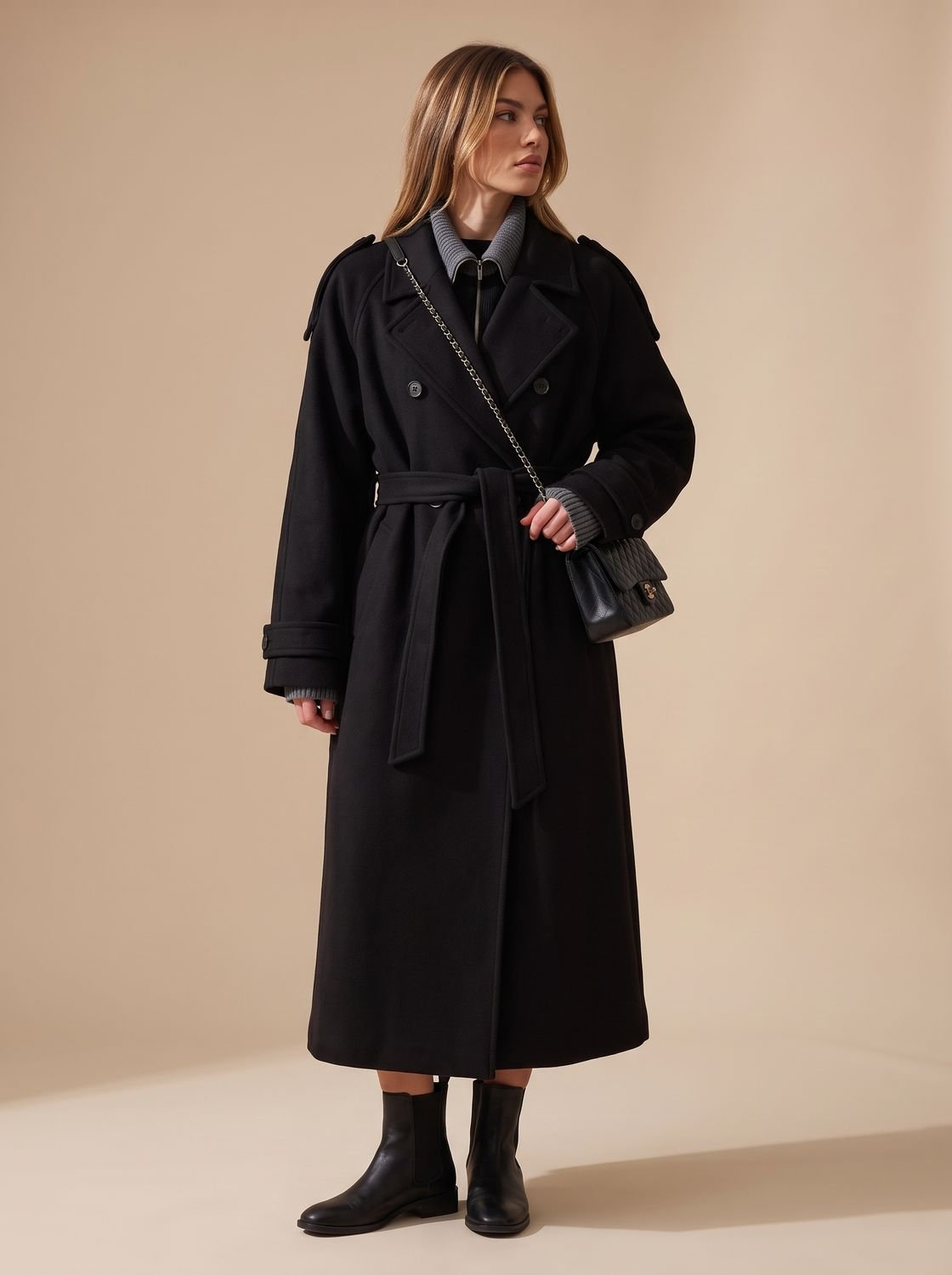 Elfriede | Manteau en laine pour femmes Trench-coat à double boutonnage avec col revers
