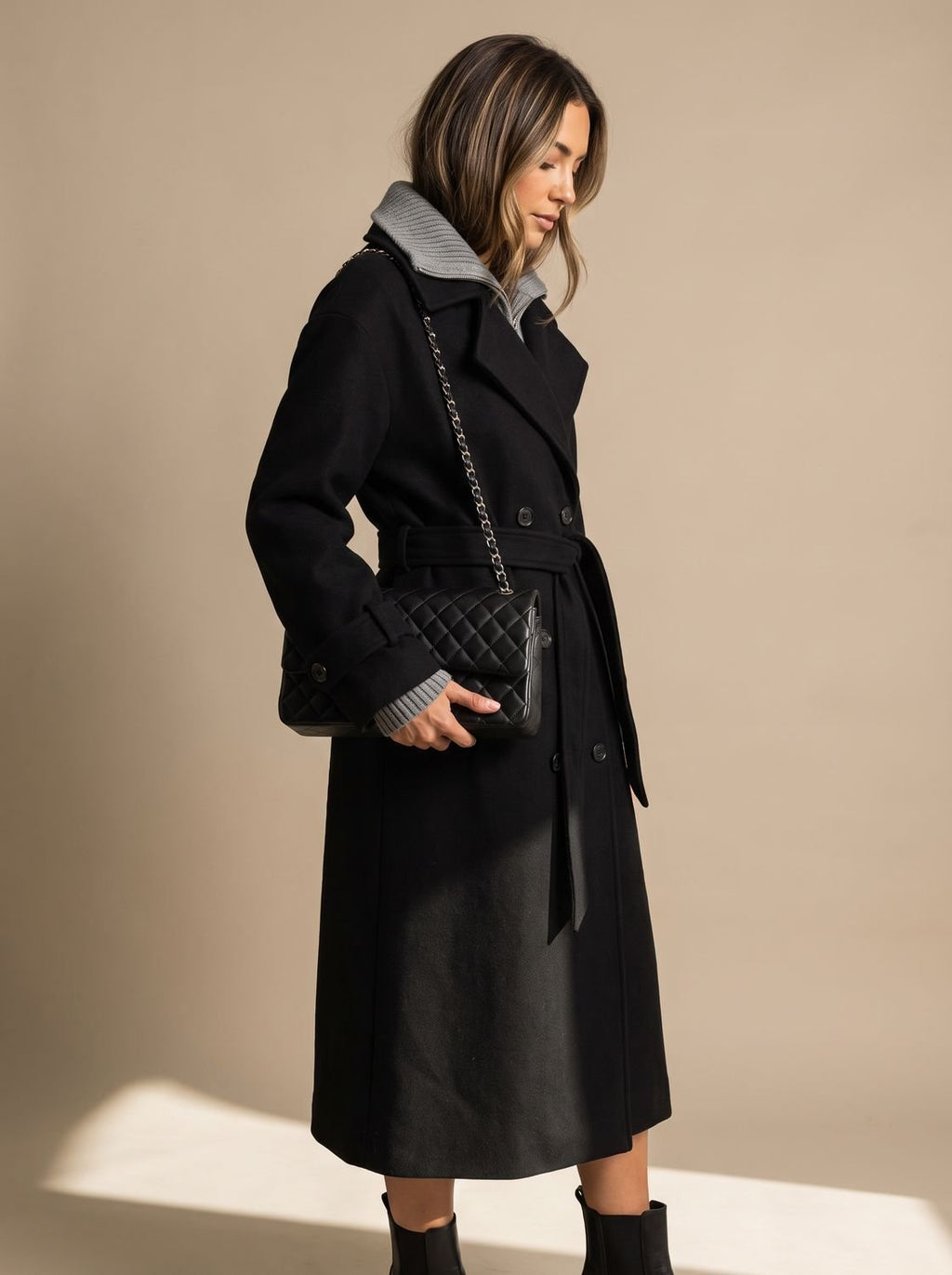 Elfriede | Manteau en laine pour femmes Trench-coat à double boutonnage avec col revers