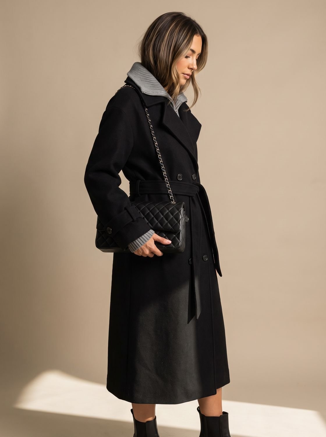 Elfriede | Manteau en laine pour femmes Trench-coat à double boutonnage avec col revers
