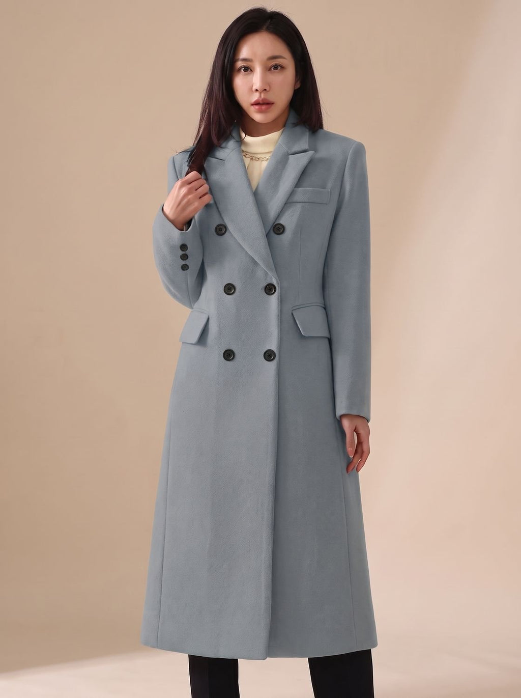Mia | Manteau en Laine Femme, Manteau d'Hiver Long Ajusté à Double Boutonnage