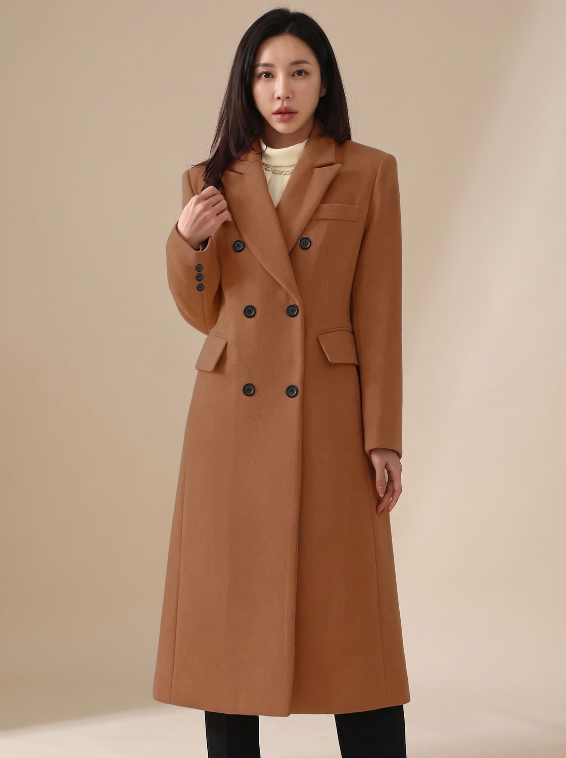 Mia | Manteau en Laine Femme, Manteau d'Hiver Long Ajusté à Double Boutonnage