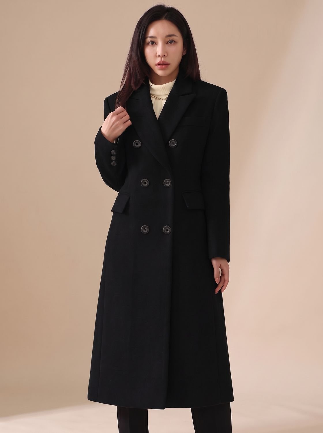 Mia | Manteau en Laine Femme, Manteau d'Hiver Long Ajusté à Double Boutonnage