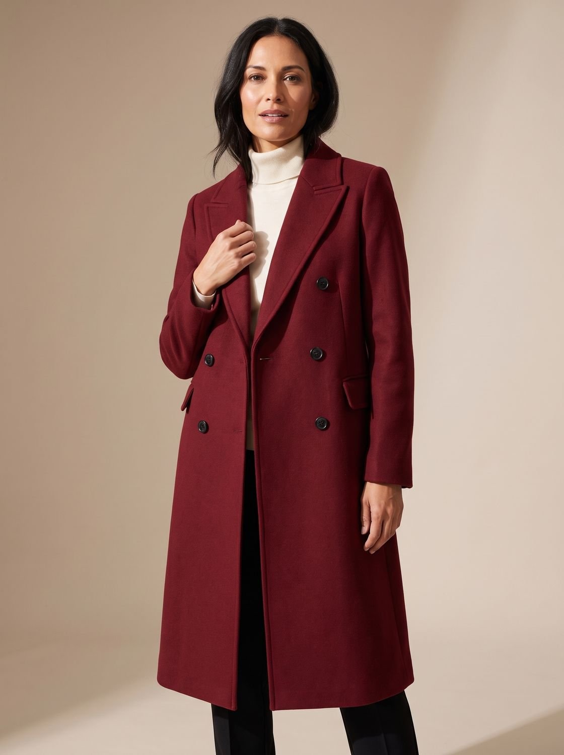 Mia | Manteau en Laine Femme, Manteau d'Hiver Long Ajusté à Double Boutonnage
