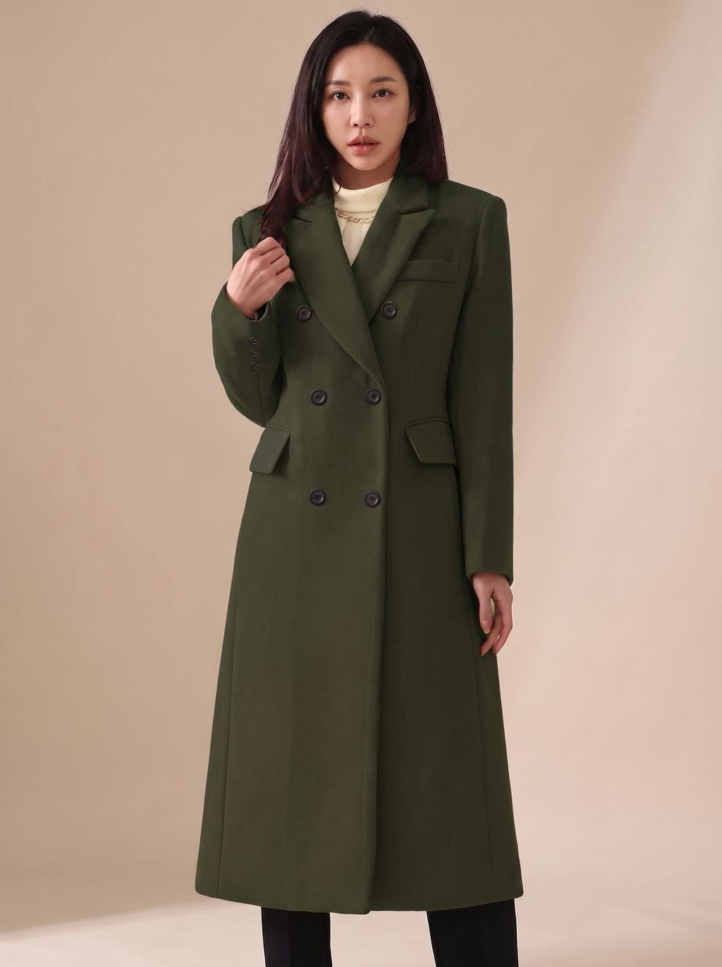 Mia | Manteau en Laine Femme, Manteau d'Hiver Long Ajusté à Double Boutonnage