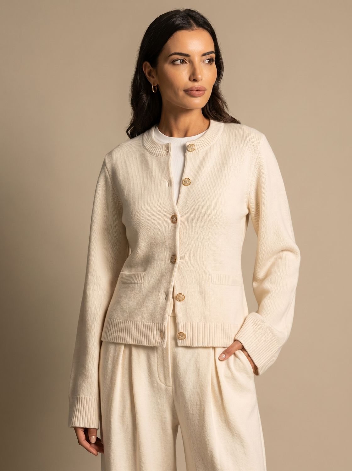 Marie | Veste en mélange de laine pour femmes avec boutons dorés, coupe décontractée