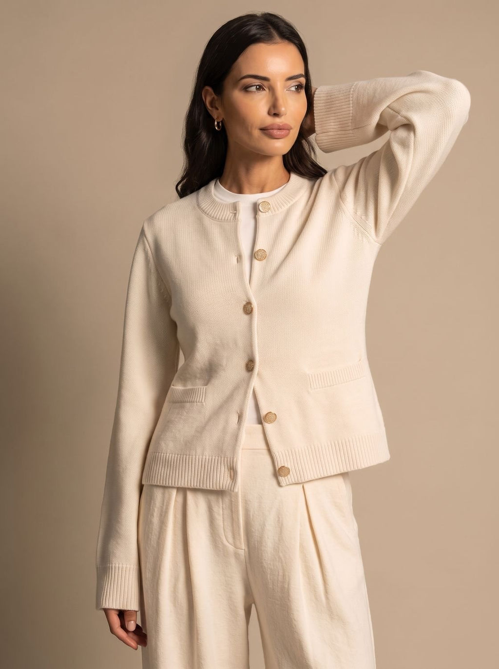 Marie | Veste en mélange de laine pour femmes avec boutons dorés, coupe décontractée