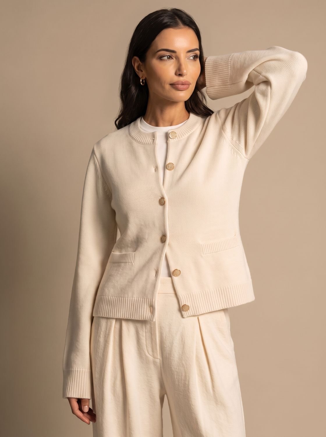 Marie | Veste en mélange de laine pour femmes avec boutons dorés, coupe décontractée