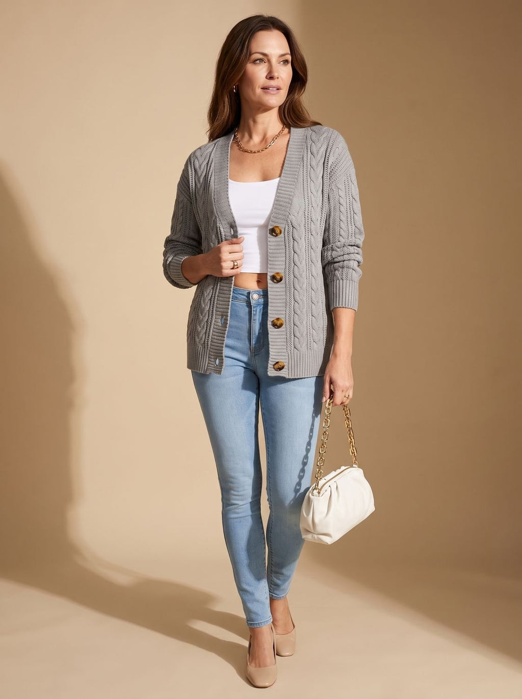 Mia | Gilet en tricot à motif torsadé pour femmes avec boutonnière et col rond