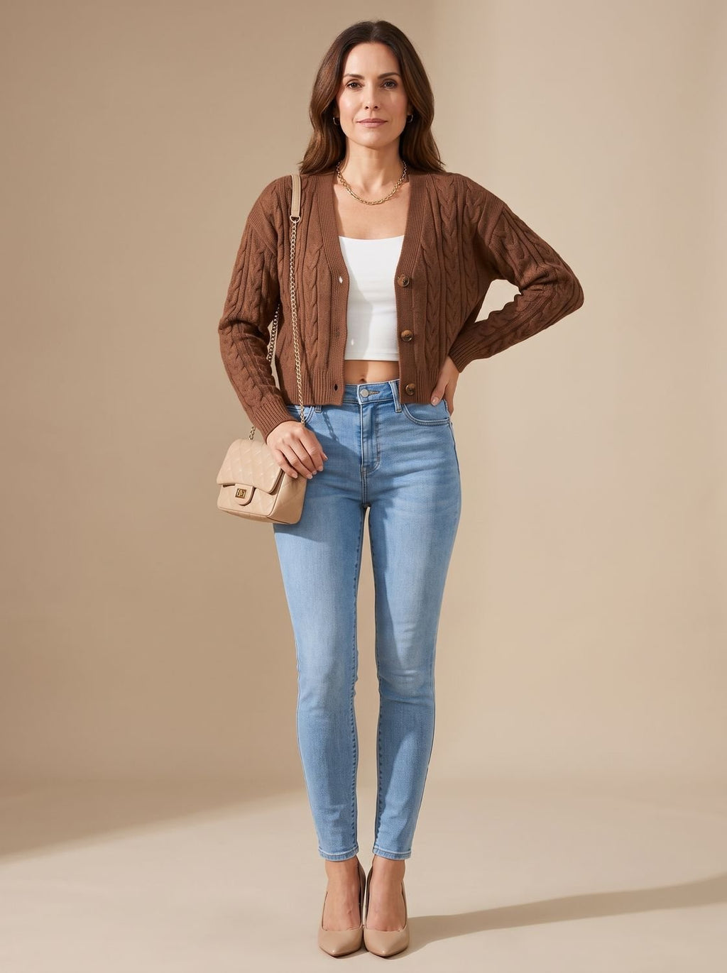 Mia | Gilet en tricot à motif torsadé pour femmes avec boutonnière et col rond