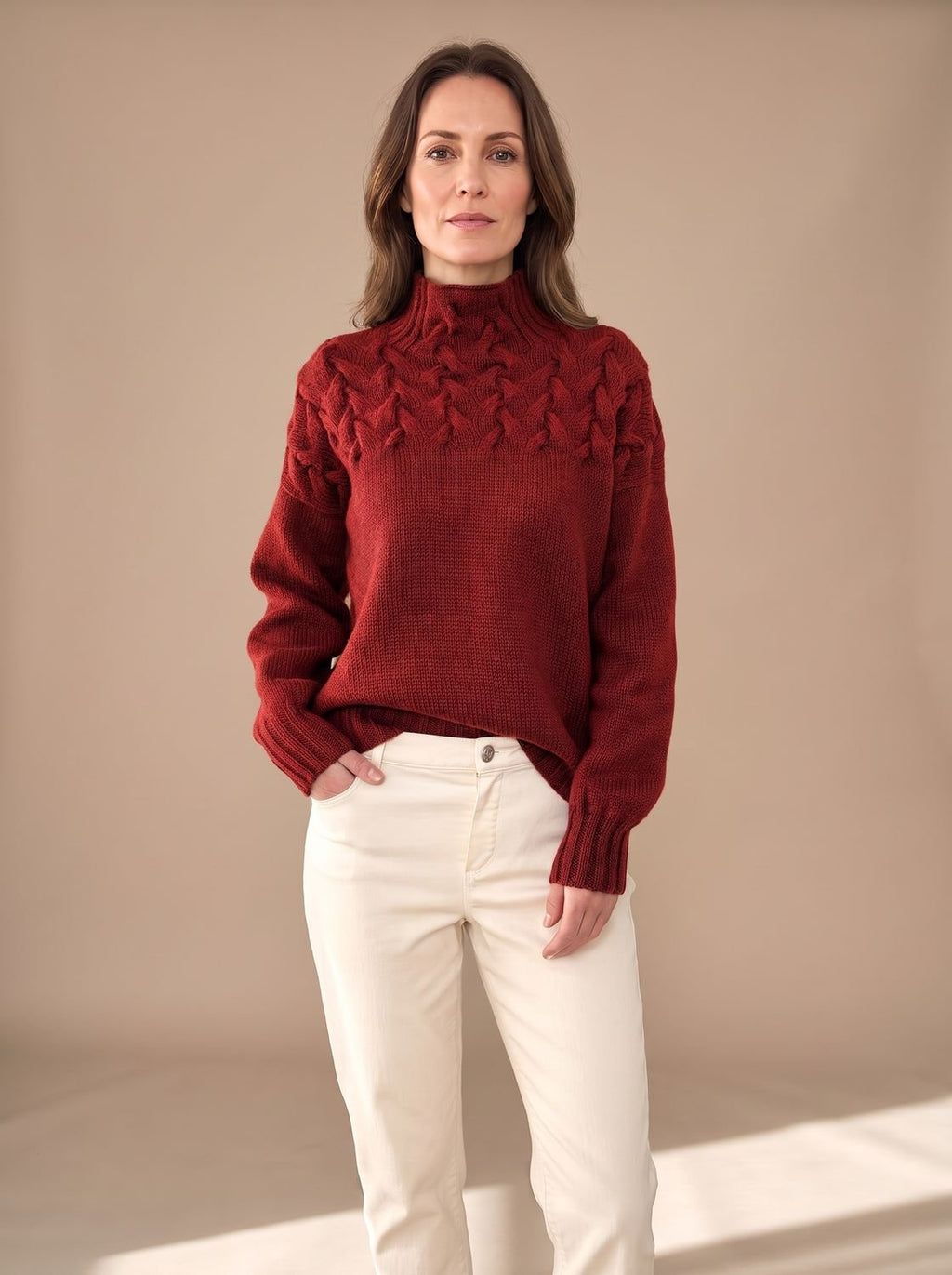 Greta | Pull à col roulé en tricot torsadé pour femmes, pull de Noël avec tricot structuré