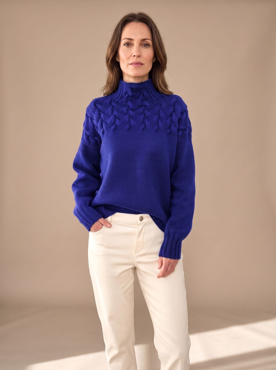 Greta | Pull à col roulé en tricot torsadé pour femmes, pull de Noël avec tricot structuré