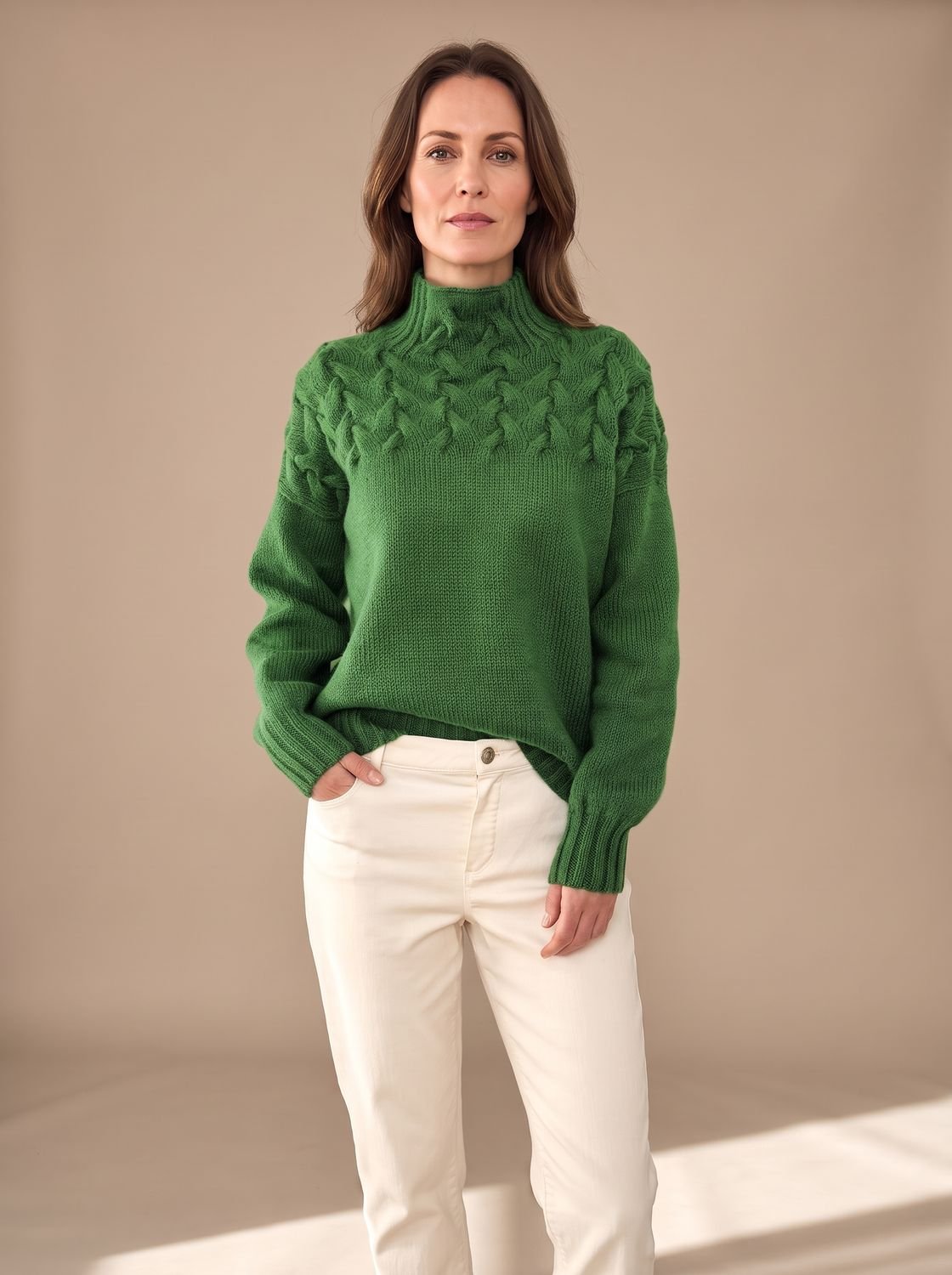 Greta | Pull à col roulé en tricot torsadé pour femmes, pull de Noël avec tricot structuré