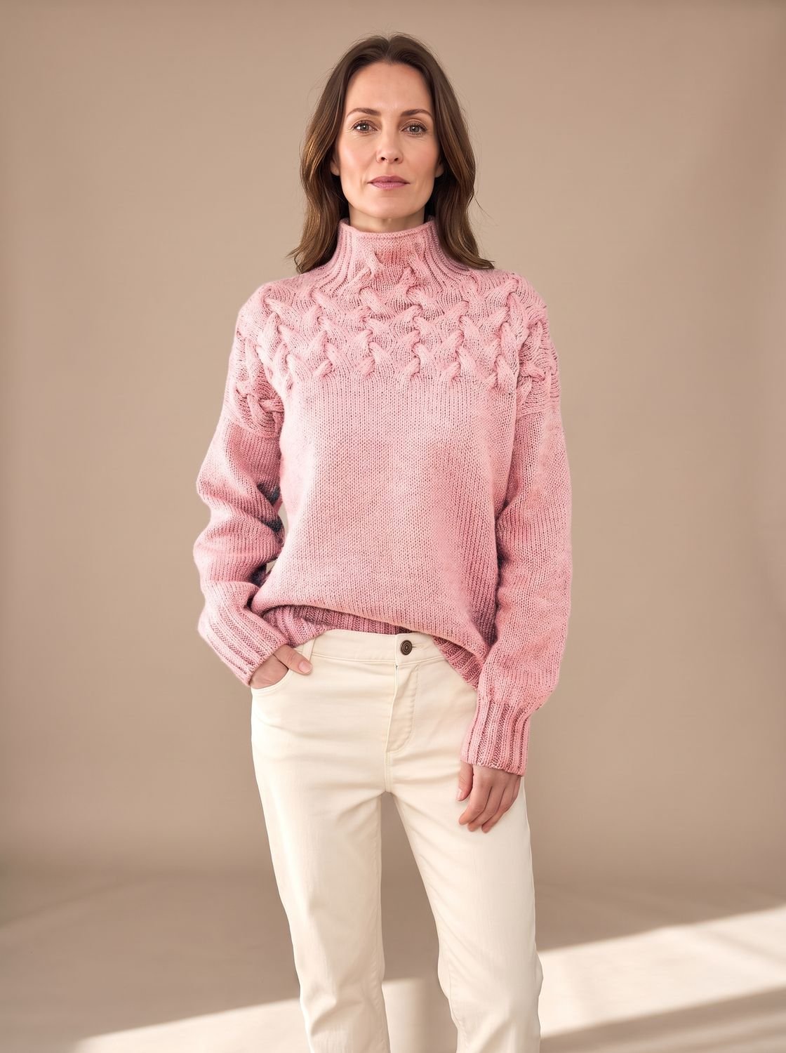 Greta | Pull à col roulé en tricot torsadé pour femmes, pull de Noël avec tricot structuré