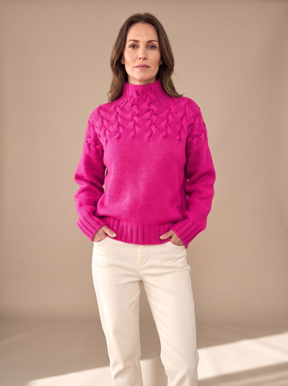Greta | Pull à col roulé en tricot torsadé pour femmes, pull de Noël avec tricot structuré