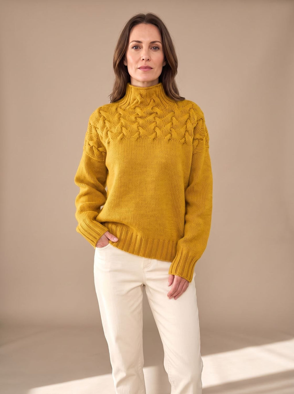 Greta | Pull à col roulé en tricot torsadé pour femmes, pull de Noël avec tricot structuré