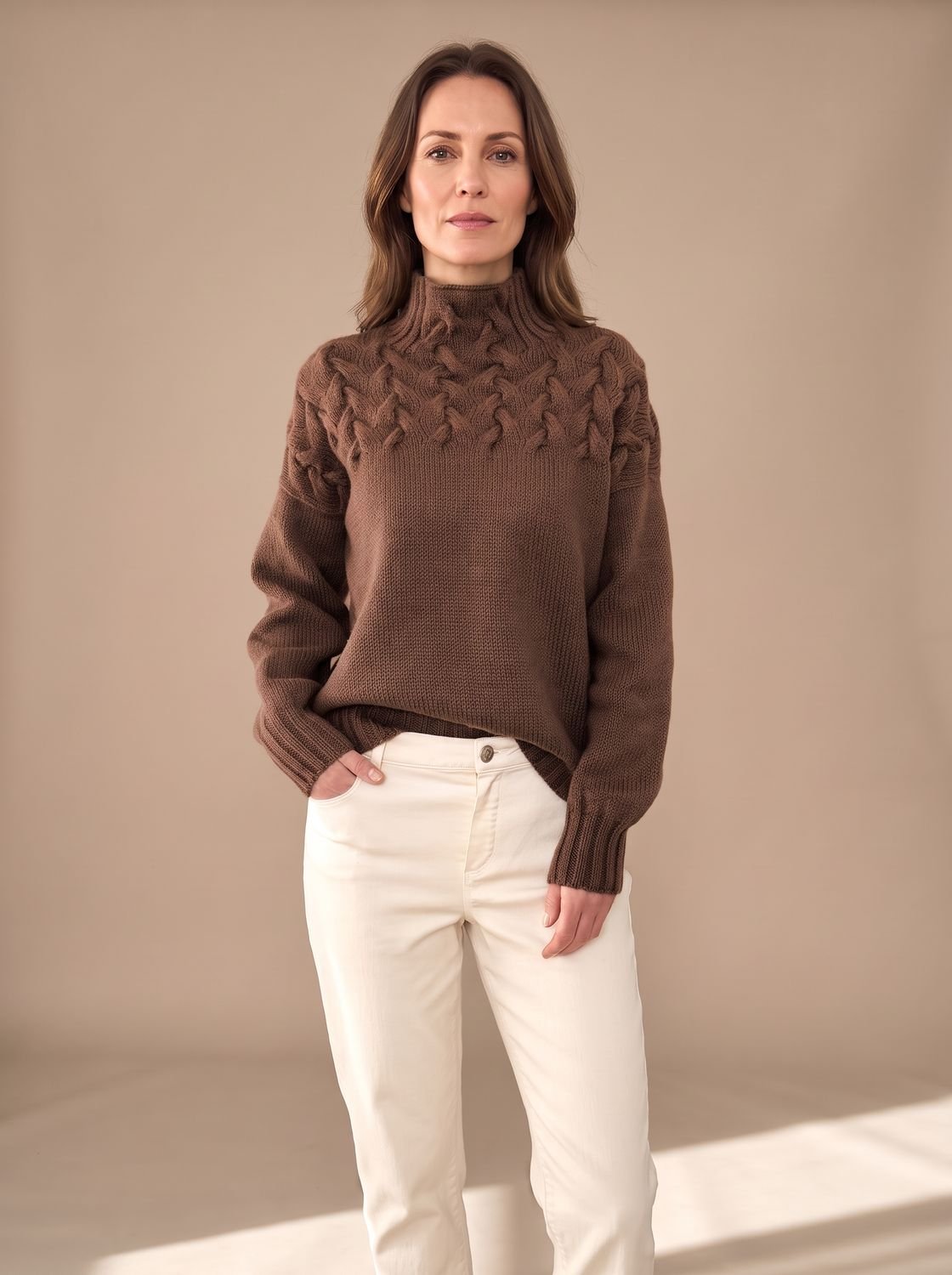 Greta | Pull à col roulé en tricot torsadé pour femmes, pull de Noël avec tricot structuré