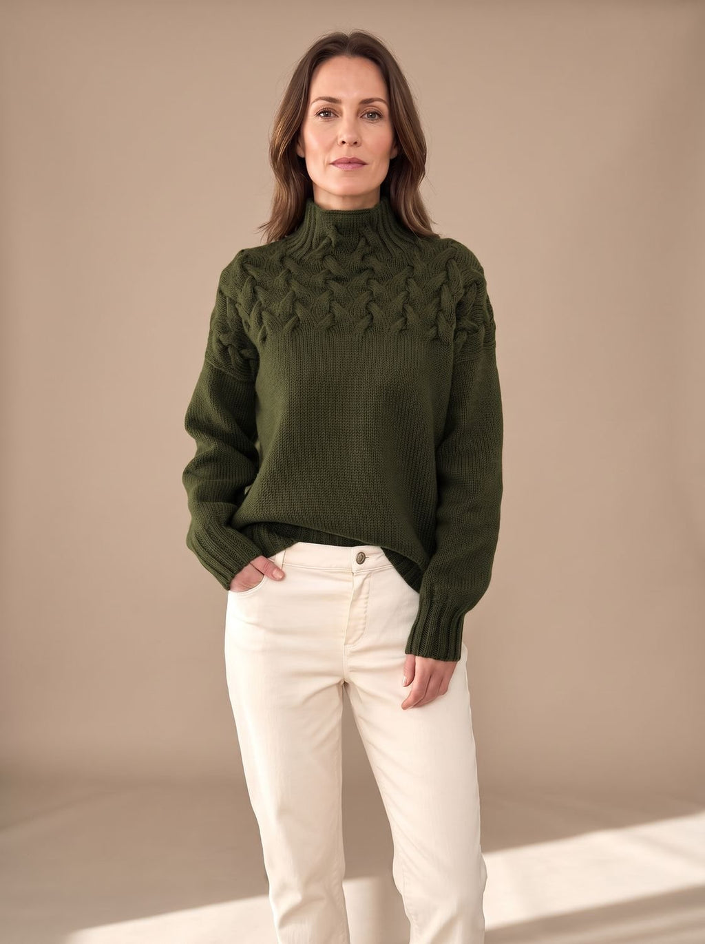 Greta | Pull à col roulé en tricot torsadé pour femmes, pull de Noël avec tricot structuré