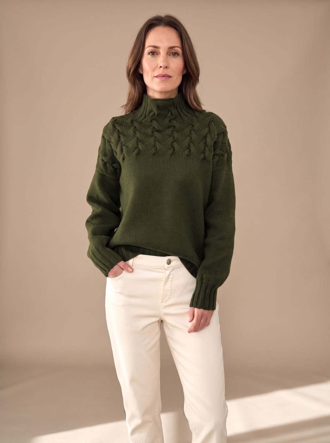 Greta | Pull à col roulé en tricot torsadé pour femmes, pull de Noël avec tricot structuré