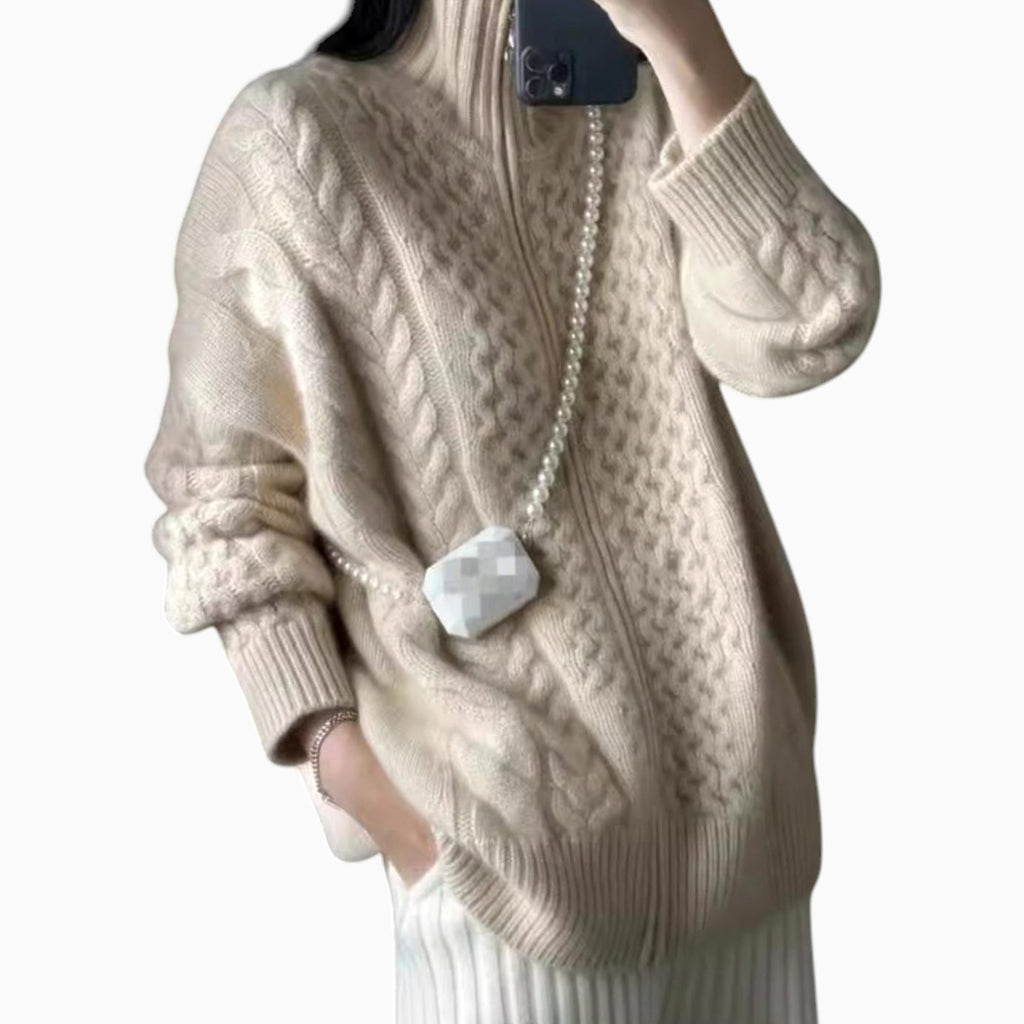 Mia | Pull en tricot à motif torsadé avec fermeture éclair pour femmes, taille oversize