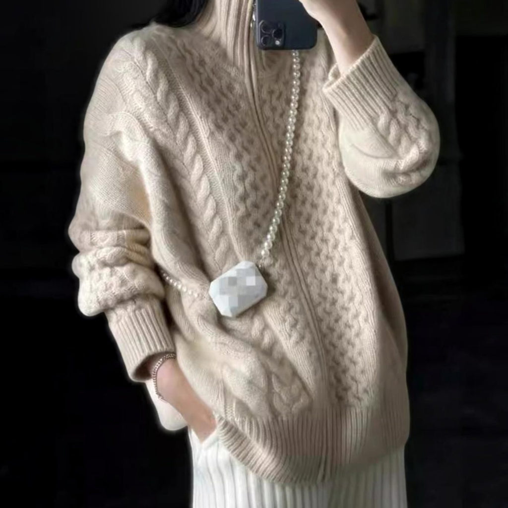 Mia | Pull en tricot à motif torsadé pour femmes avec fermeture éclair Oversize