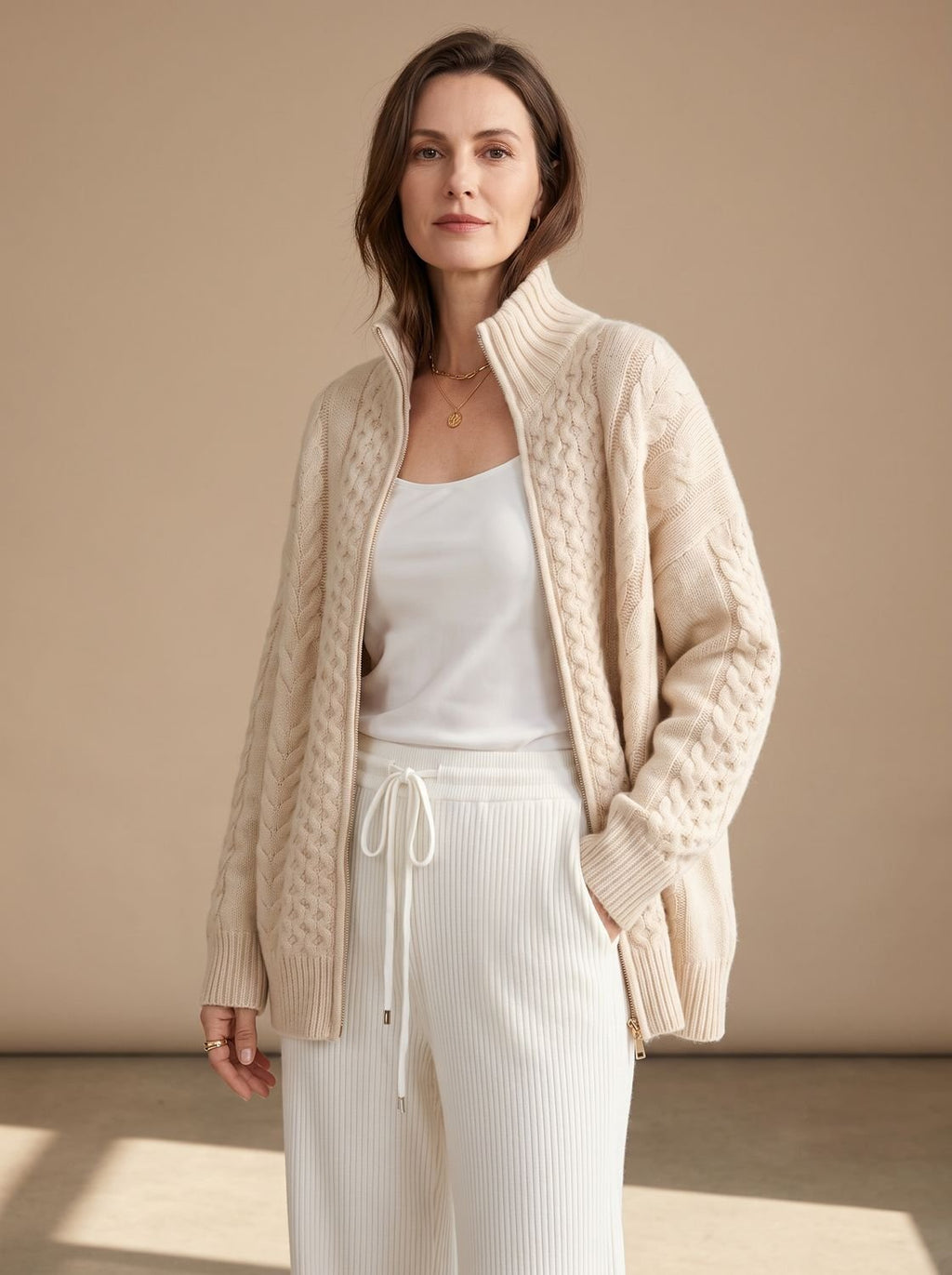 Mia | Pull en tricot à motif torsadé avec fermeture éclair pour femmes, taille oversize