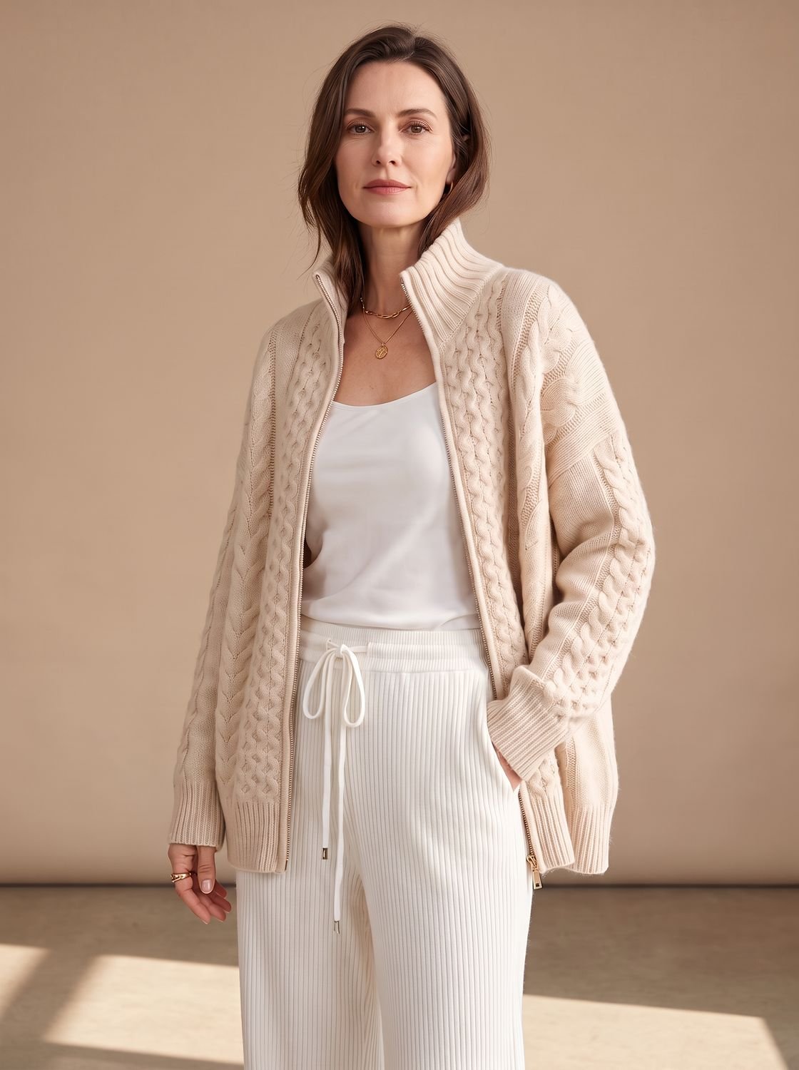 Mia | Pull en tricot à motif torsadé avec fermeture éclair pour femmes, taille oversize