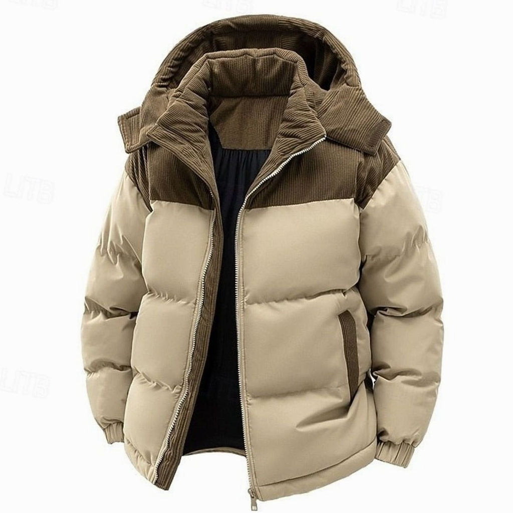 Amelie | Veste matelassée bicolore pour femmes avec capuche, coupe layering, veste d'hiver