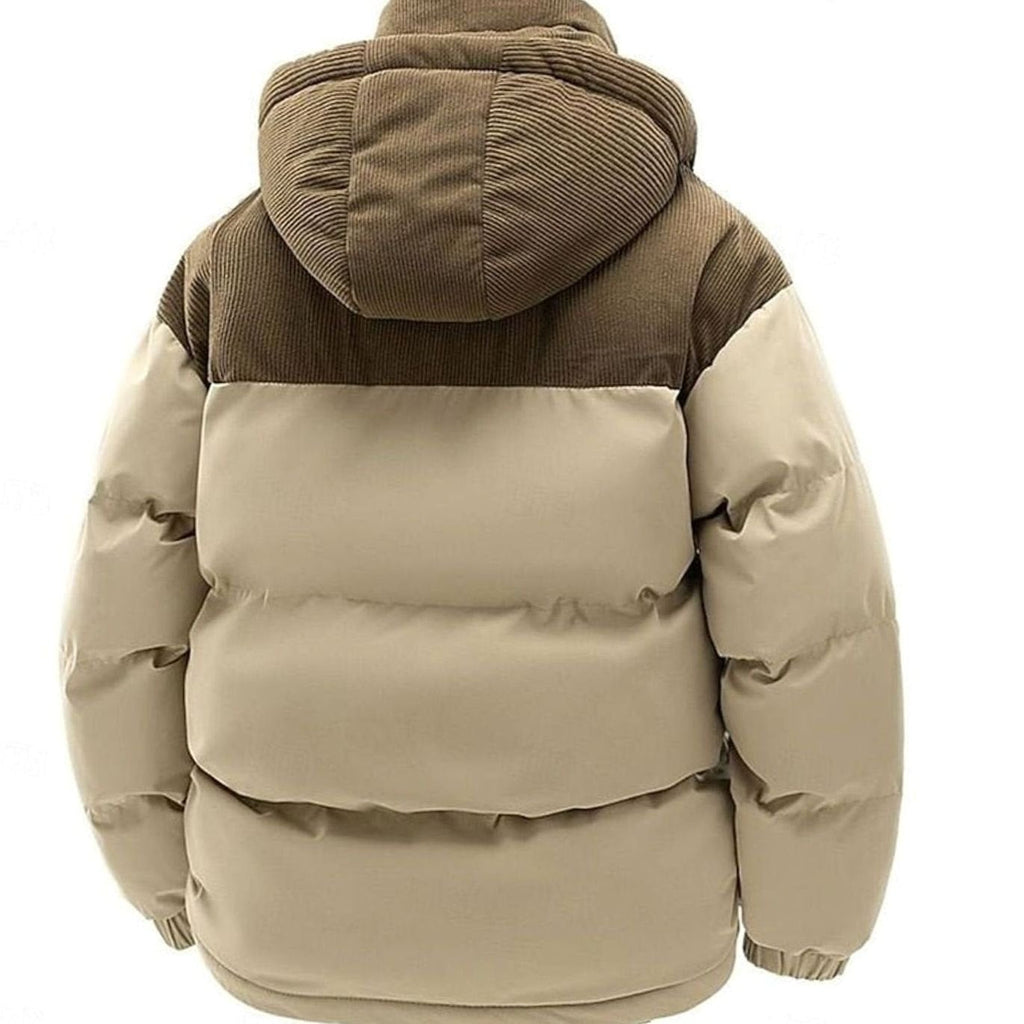 Amelie | Veste matelassée bicolore pour femmes avec capuche, coupe layering, veste d'hiver