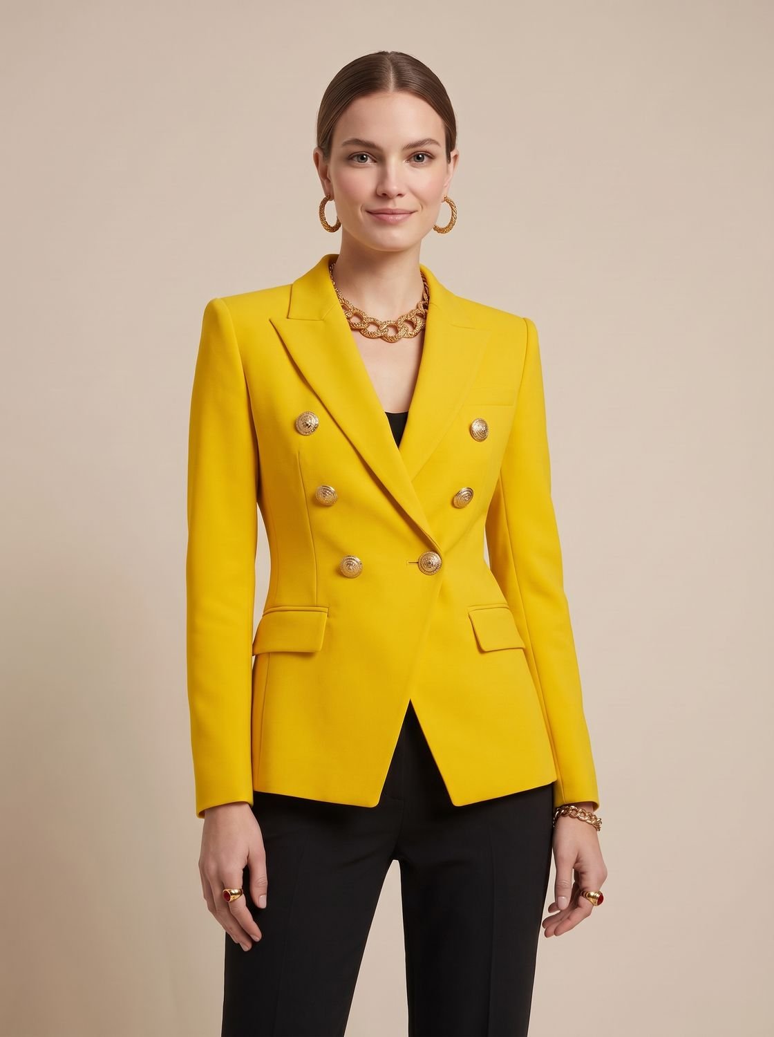 Greta | Blazer pour femmes à double boutonnage avec boutons dorés cintré