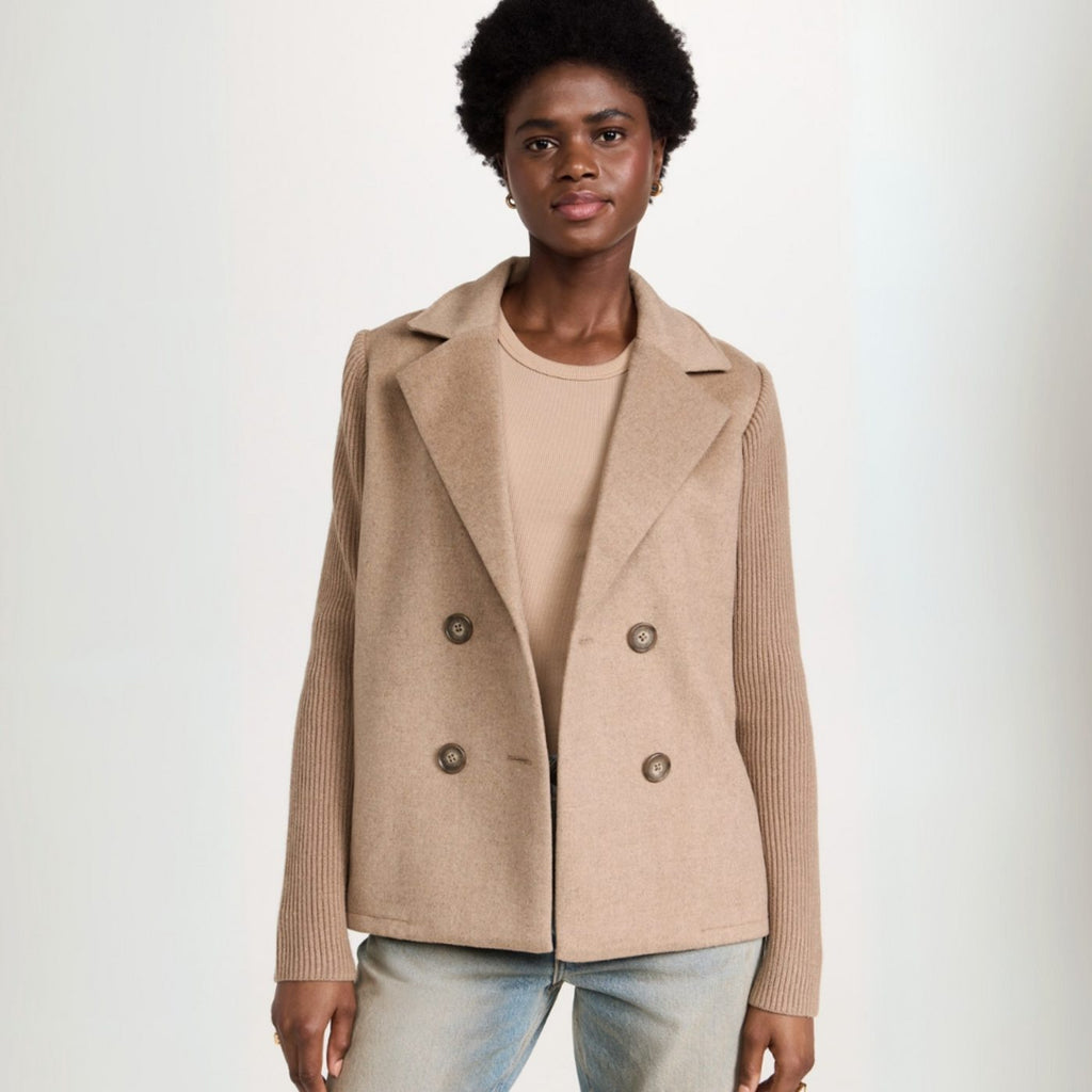 Nora | Blazer en tricot pour femmes à double boutonnage avec manches côtelées et aspect laine