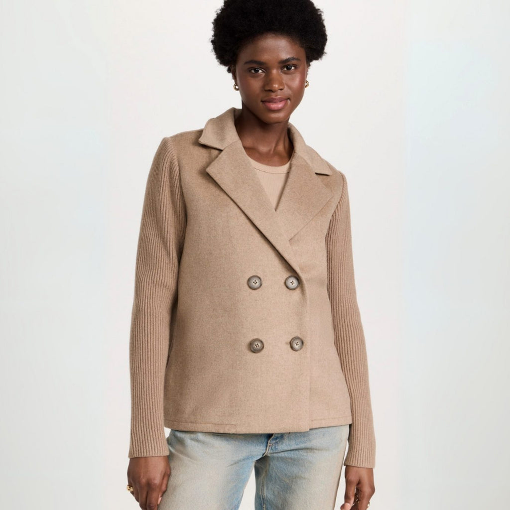 Nora | Blazer en tricot pour femmes à double boutonnage avec manches côtelées et aspect laine