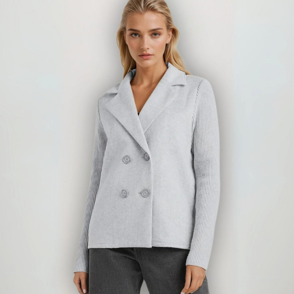 Nora | Blazer en tricot pour femmes à double boutonnage avec manches côtelées et aspect laine