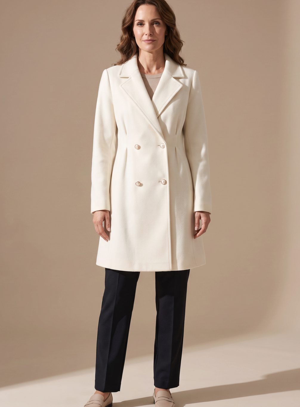 Elisabeth | Manteau en laine pour femmes, coupe A, double boutonnage, longueur genou